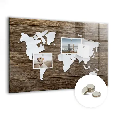 Magnetic glass dry erase board with world map design