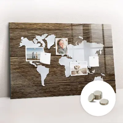 Magnetic glass dry erase board with world map design