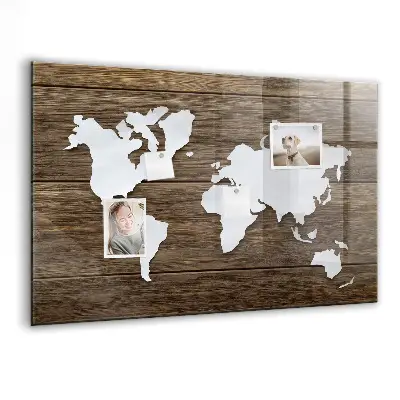 Magnetic glass dry erase board with world map design