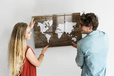 Magnetic glass dry erase board with world map design