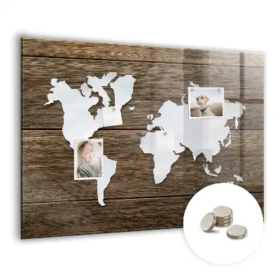 Magnetic glass dry erase board with world map design