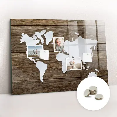 Magnetic glass dry erase board with world map design