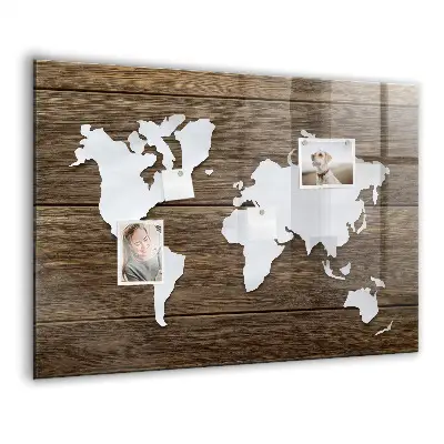 Magnetic glass dry erase board with world map design