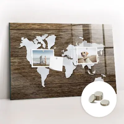 Magnetic glass dry erase board with world map design