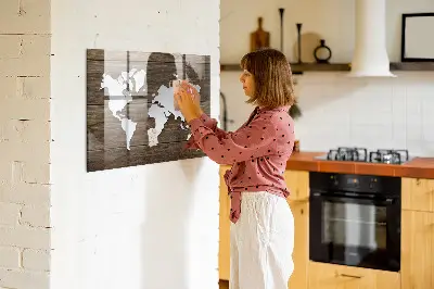 Magnetic glass dry erase board with world map design