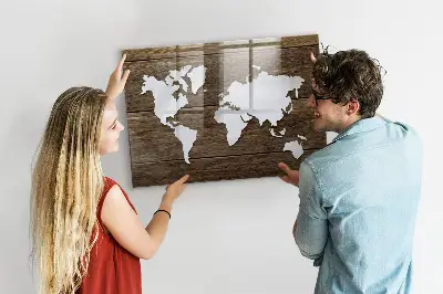 Magnetic glass dry erase board with world map design