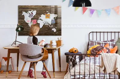 Magnetic glass dry erase board with world map design