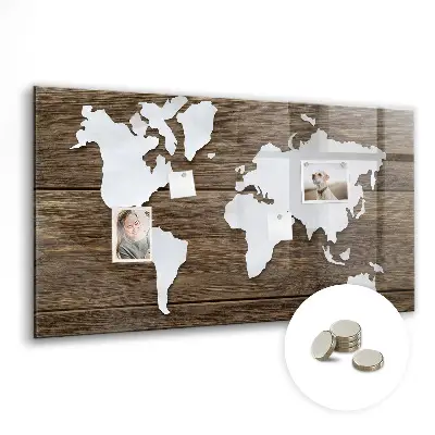Magnetic glass dry erase board with world map design