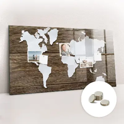 Magnetic glass dry erase board with world map design