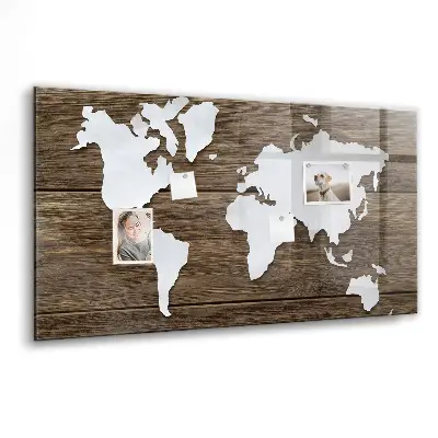 Magnetic glass dry erase board with world map design