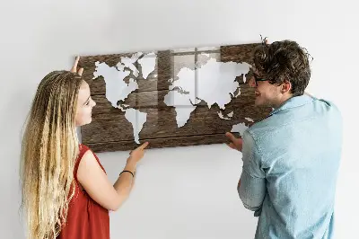 Magnetic glass dry erase board with world map design
