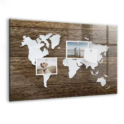 Magnetic glass dry erase board with world map design