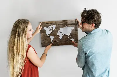 Magnetic glass dry erase board with world map design