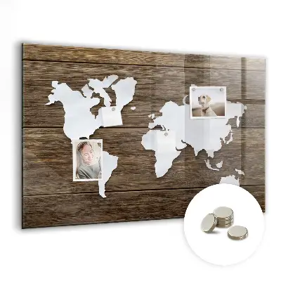 Magnetic glass dry erase board with world map design