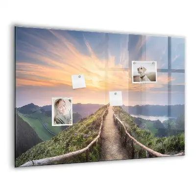 Magnetic glass dry erase board Mountain landscape