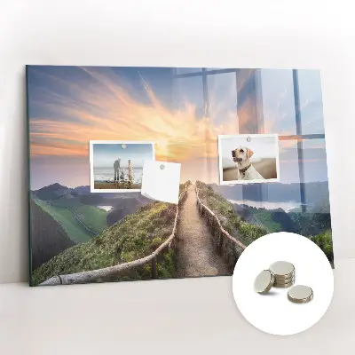 Mountain landscape magnetic glass dry erase board