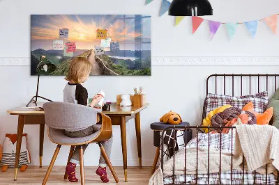 Mountain landscape magnetic glass dry erase board