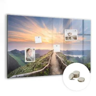Mountain landscape magnetic glass dry erase board