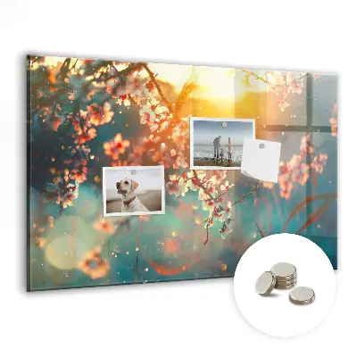 Magnetic glass dry erase board with spring flowers design