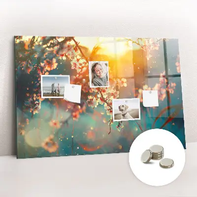 Magnetic glass dry erase board with spring flowers design