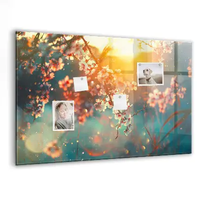 Magnetic glass dry erase board with spring flowers design