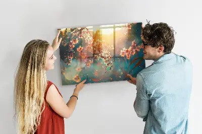 Magnetic glass dry erase board with spring flowers design