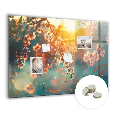 Magnetic glass dry erase board with spring flowers design