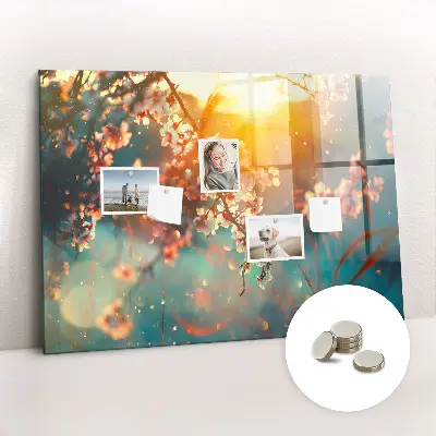 Magnetic glass dry erase board with spring flowers design