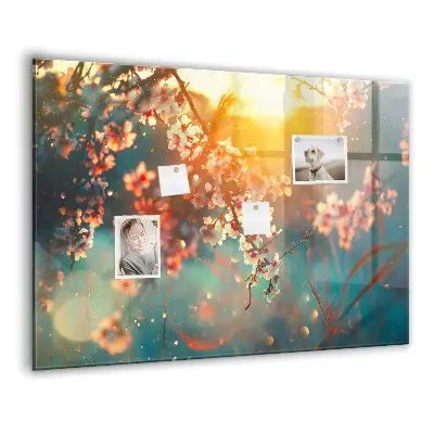 Magnetic glass dry erase board with spring flowers design