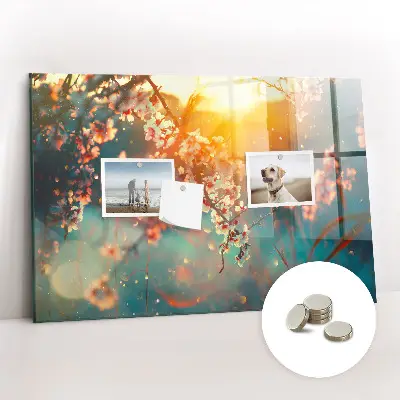 Magnetic glass dry erase board with spring flowers design