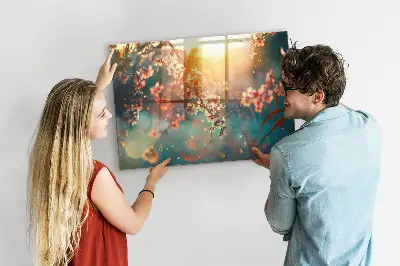 Magnetic glass dry erase board with spring flowers design