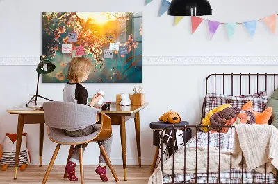 Magnetic glass dry erase board with spring flowers design