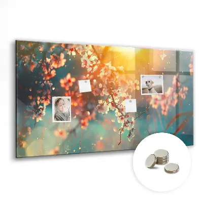 Magnetic glass dry erase board with spring flowers design
