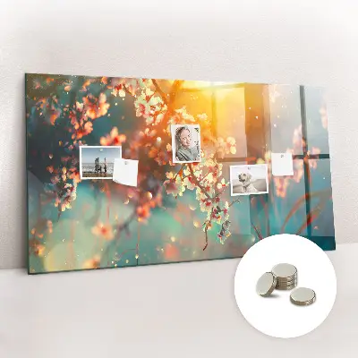 Magnetic glass dry erase board with spring flowers design