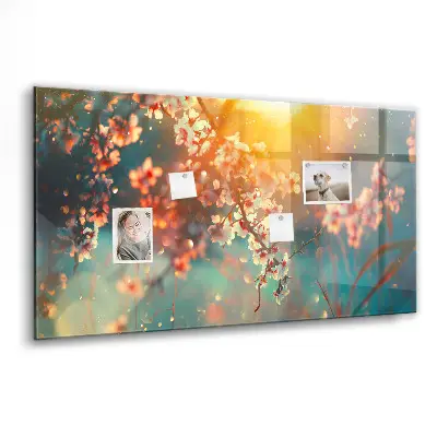 Magnetic glass dry erase board with spring flowers design