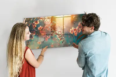 Magnetic glass dry erase board with spring flowers design