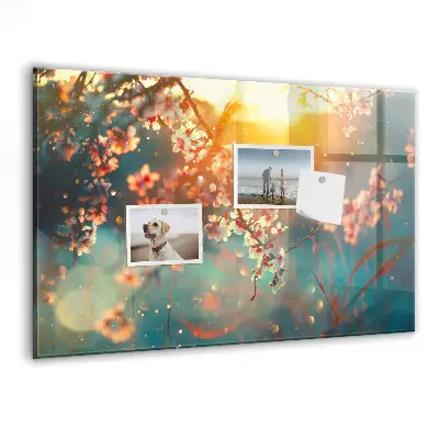 Magnetic glass dry erase board with spring flowers design