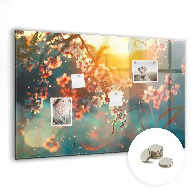 Magnetic glass dry erase board with spring flowers design