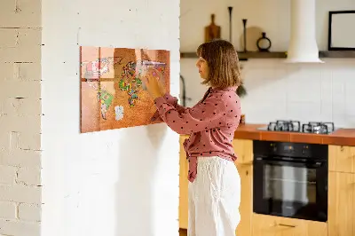 Magnetic glass dry erase board with world map and flag design