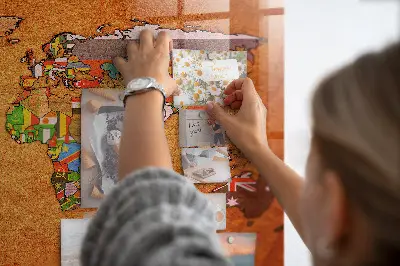 Magnetic glass dry erase board with world map and flag design