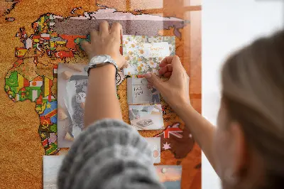 Magnetic glass dry erase board with world map and flag design