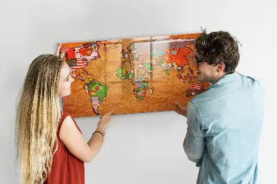 Magnetic glass dry erase board with world map and flag design