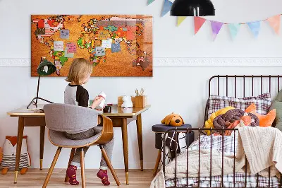 Magnetic glass dry erase board with world map and flag design