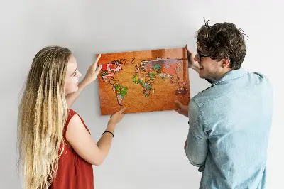 Magnetic glass dry erase board with world map and flag design