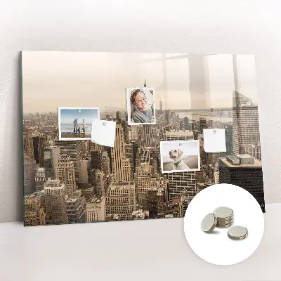 Magnetic wall board with city landscape print