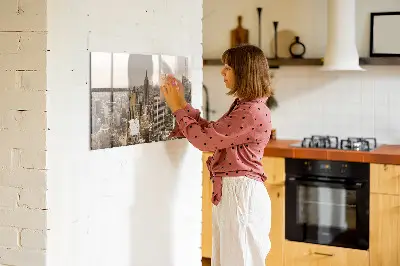 Magnetic wall board with city landscape print