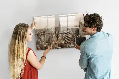 Magnetic wall board with city landscape print