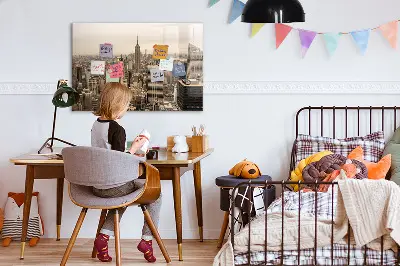 Magnetic wall board with city landscape print