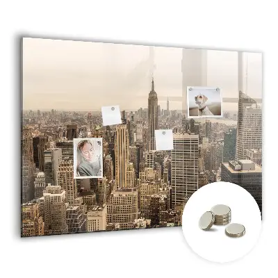 Magnetic wall board with city landscape print