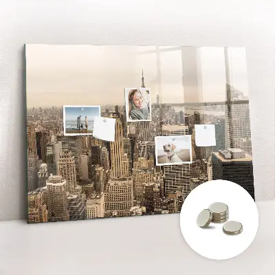 Magnetic wall board with city landscape print